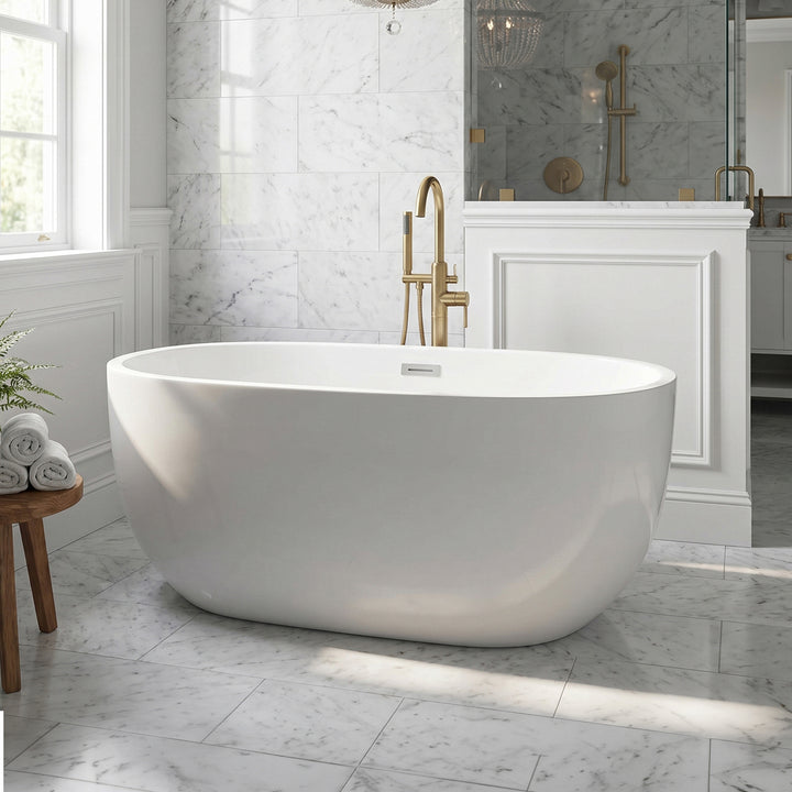 54 Inch Soaking Roll Top Bathtub In Glossy White Glossy White Finish - KITCHEN & BATH by Joshua Marshal
