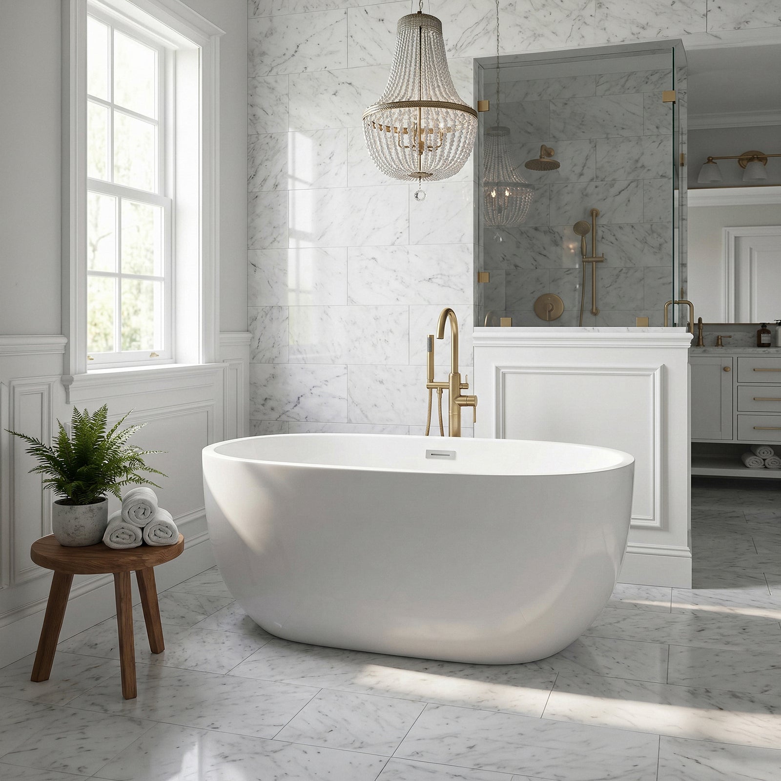 54 Inch Soaking Roll Top Bathtub In Glossy White - View 2 - Joshua Marshal
