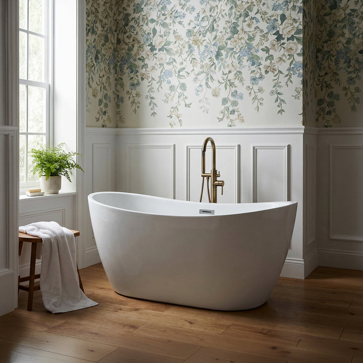 54 Inch Soaking Double Slipper Bathtub In Glossy White - View 2 - Joshua Marshal