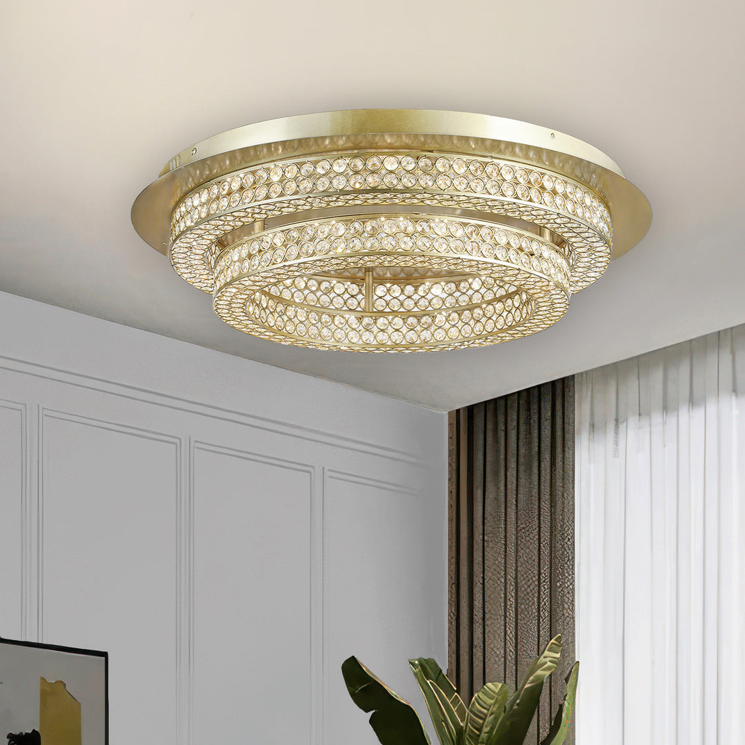 Engaged 26in LED Satin Gold Flush Mount Ceiling Light with Clear Crystals 39016BCSB