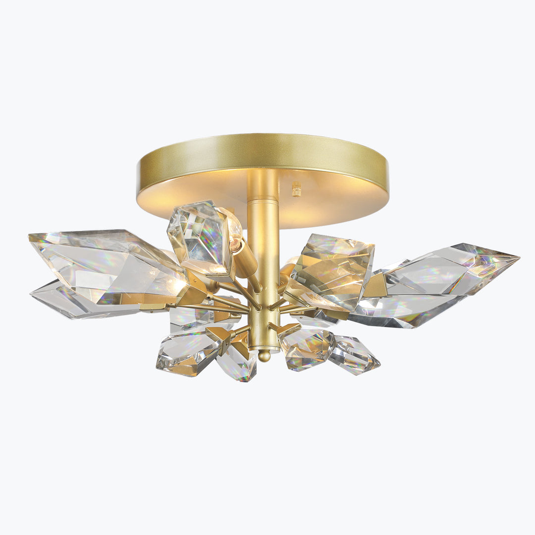 Crystal Spear 24in Satin Gold Flush Mount Ceiling Light with Clear Crystals 901840-2
