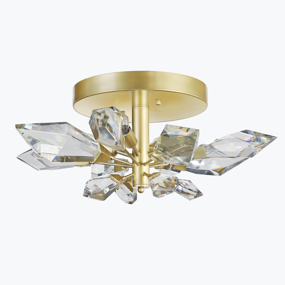 Crystal Spear 24in Satin Gold Flush Mount Ceiling Light with Clear Crystals 901840-2