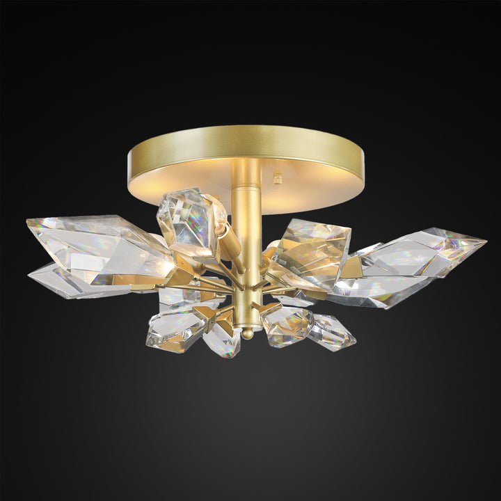 Crystal Spear 24in Satin Gold Flush Mount Ceiling Light with Clear Crystals 901840-2