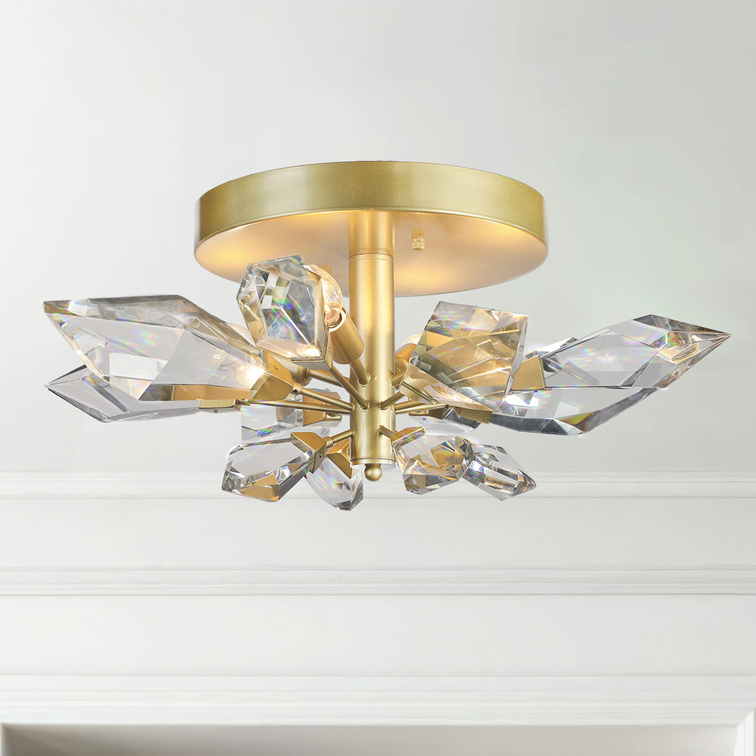 Crystal Spear 24in Satin Gold Flush Mount Ceiling Light with Clear Crystals 901840-2