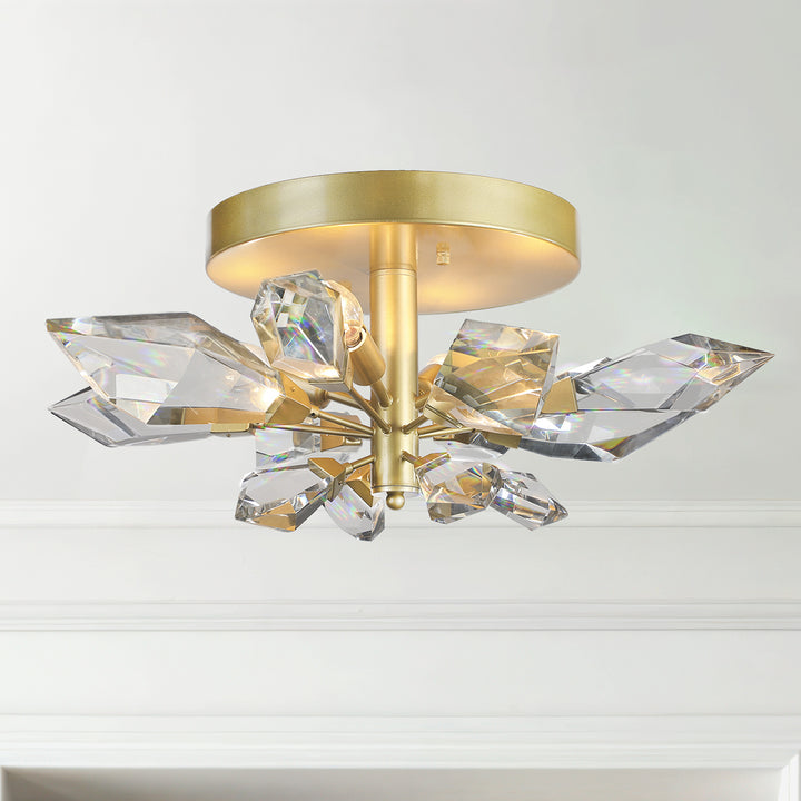 Crystal Spear 24in Satin Gold Flush Mount Ceiling Light with Clear Crystals 901840-2