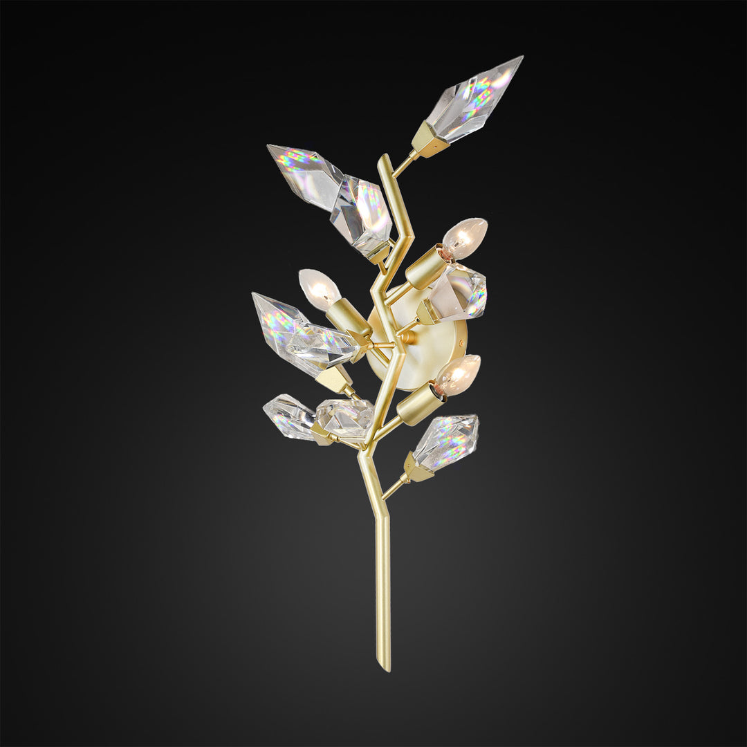 Crystal Spear 27in Tall Satin Gold Vertical Wall Sconce Light Clear Crystals 902250-2