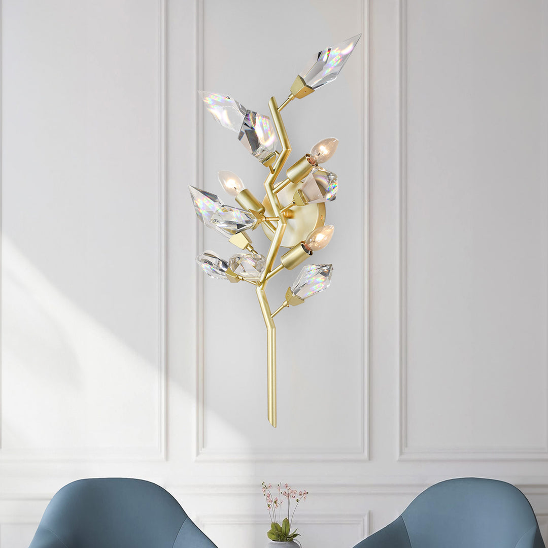 Crystal Spear 27in Tall Satin Gold Vertical Wall Sconce Light Clear Crystals 902250-2