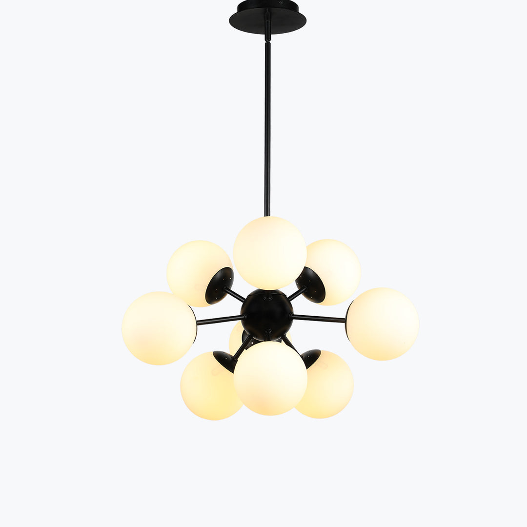 Limited Edition 24" Matte Black 9 Light Sputnik Pendant Chandelier White Globes MX5166/9/MB