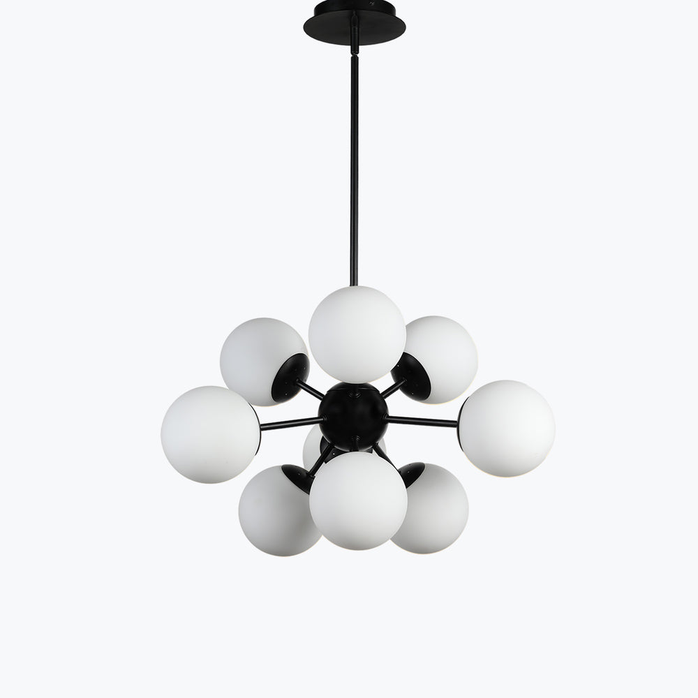 Limited Edition 24" Matte Black 9 Light Sputnik Pendant Chandelier White Globes MX5166/9/MB