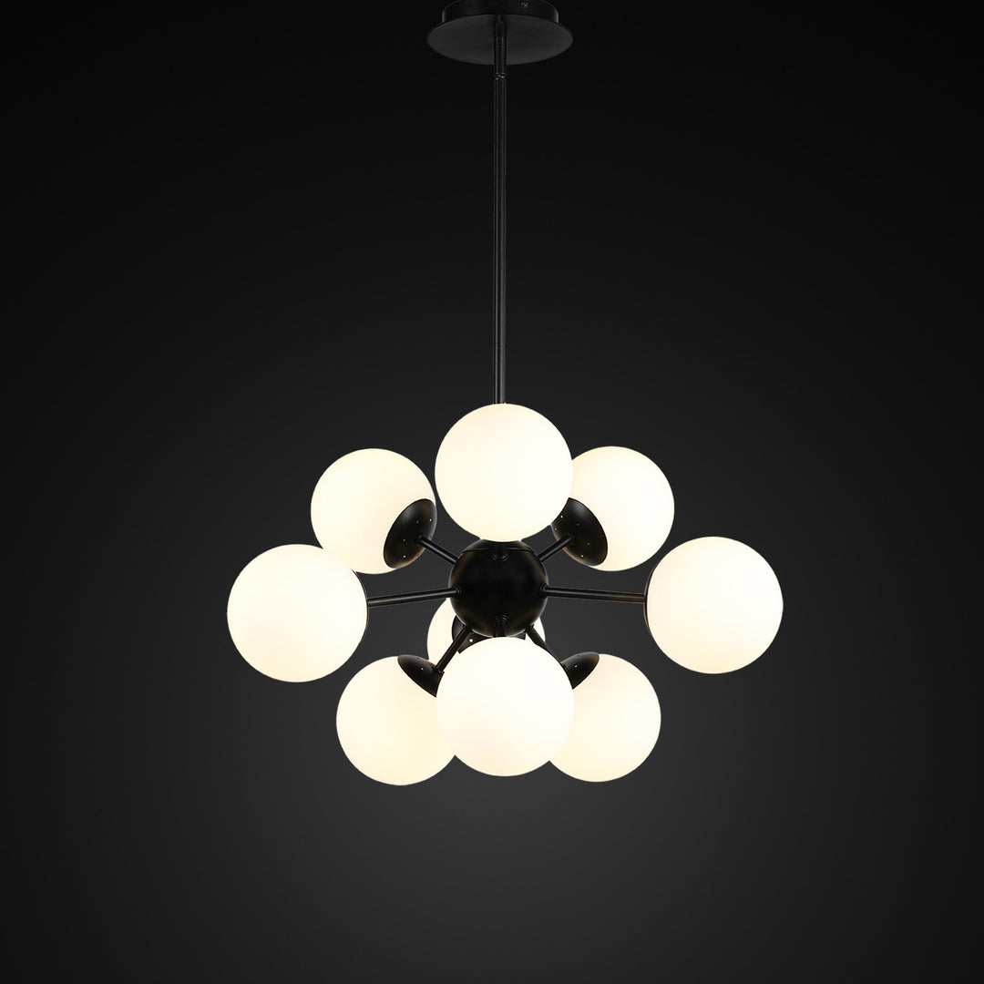 Limited Edition 24" Matte Black 9 Light Sputnik Pendant Chandelier White Globes MX5166/9/MB