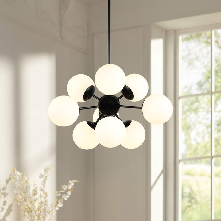 Limited Edition 24" Matte Black 9 Light Sputnik Pendant Chandelier White Globes MX5166/9/MB