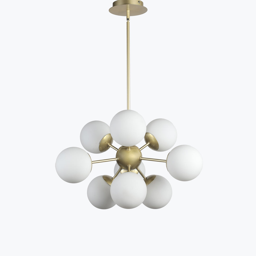 Limited Edition 24in Satin Gold 9 Light Sputnik Pendant Chandelier White Globes MX5166/9/SB