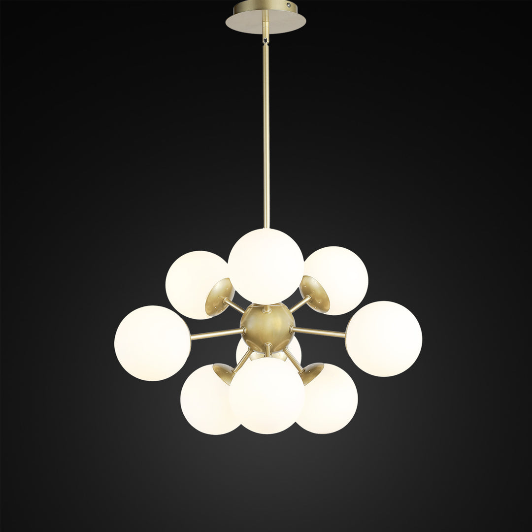 Limited Edition 24in Satin Gold 9 Light Sputnik Pendant Chandelier White Globes MX5166/9/SB