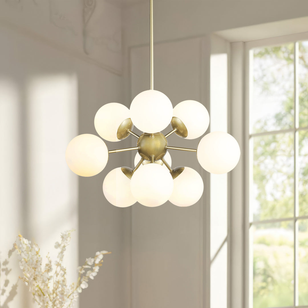 Limited Edition 24in Satin Gold 9 Light Sputnik Pendant Chandelier White Globes MX5166/9/SB