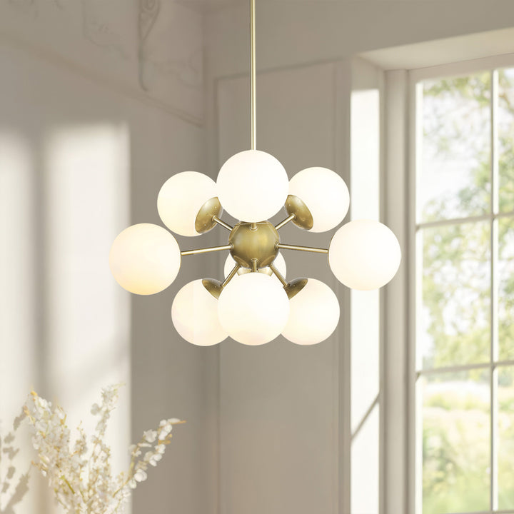 Limited Edition 24in Satin Gold 9 Light Sputnik Pendant Chandelier White Globes MX5166/9/SB