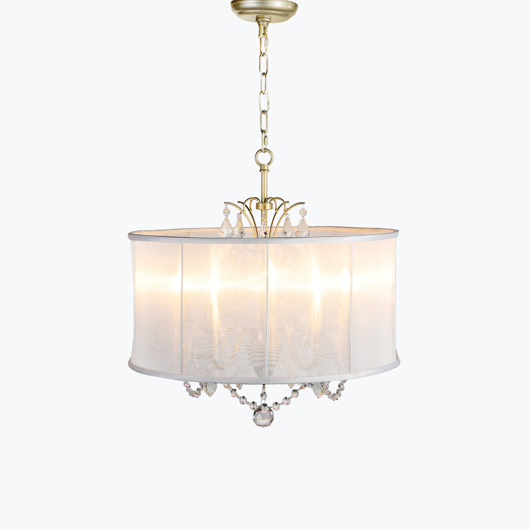 Shaded Light Design 20" Satin Gold Crystal Chandelier 5 Lights White Drum Shade VNA-205-SB/WH
