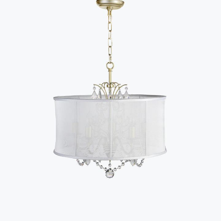 Shaded Light Design 20" Satin Gold Crystal Chandelier 5 Lights White Drum Shade VNA-205-SB/WH