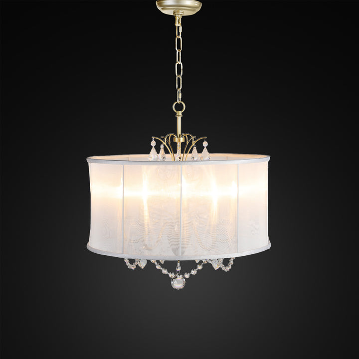 Shaded Light Design 20" Satin Gold Crystal Chandelier 5 Lights White Drum Shade VNA-205-SB/WH