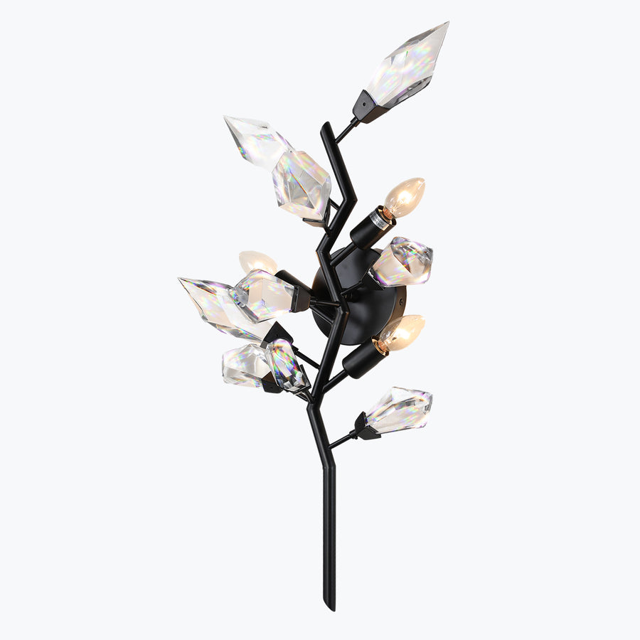 Crystal Spear 27in Tall Matte Black Vertical Wall Sconce Light Clear Crystals 902-12/MB