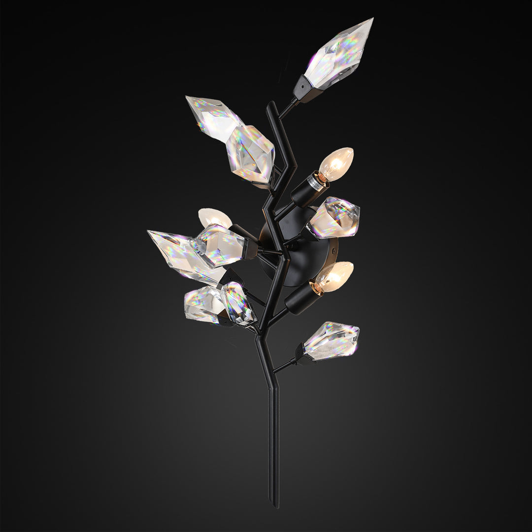 Crystal Spear 27in Tall Matte Black Vertical Wall Sconce Light Clear Crystals 902-12/MB