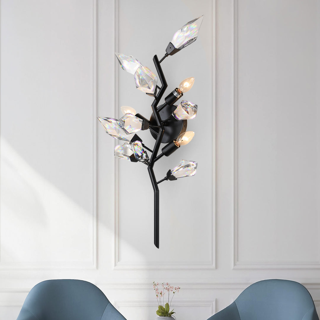 Crystal Spear 27in Tall Matte Black Vertical Wall Sconce Light Clear Crystals 902-12/MB