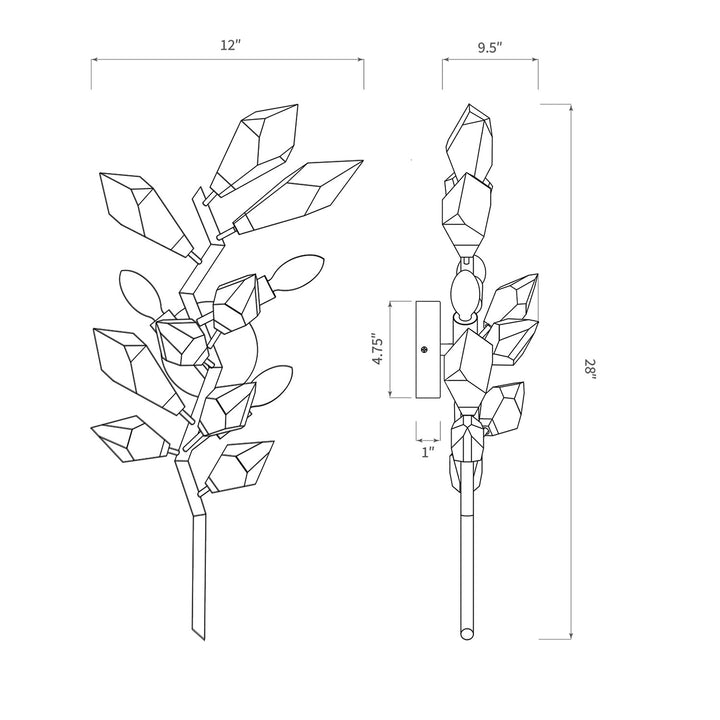 Crystal Spear 27in Tall Matte Black Vertical Wall Sconce Light Clear Crystals 902-12/MB