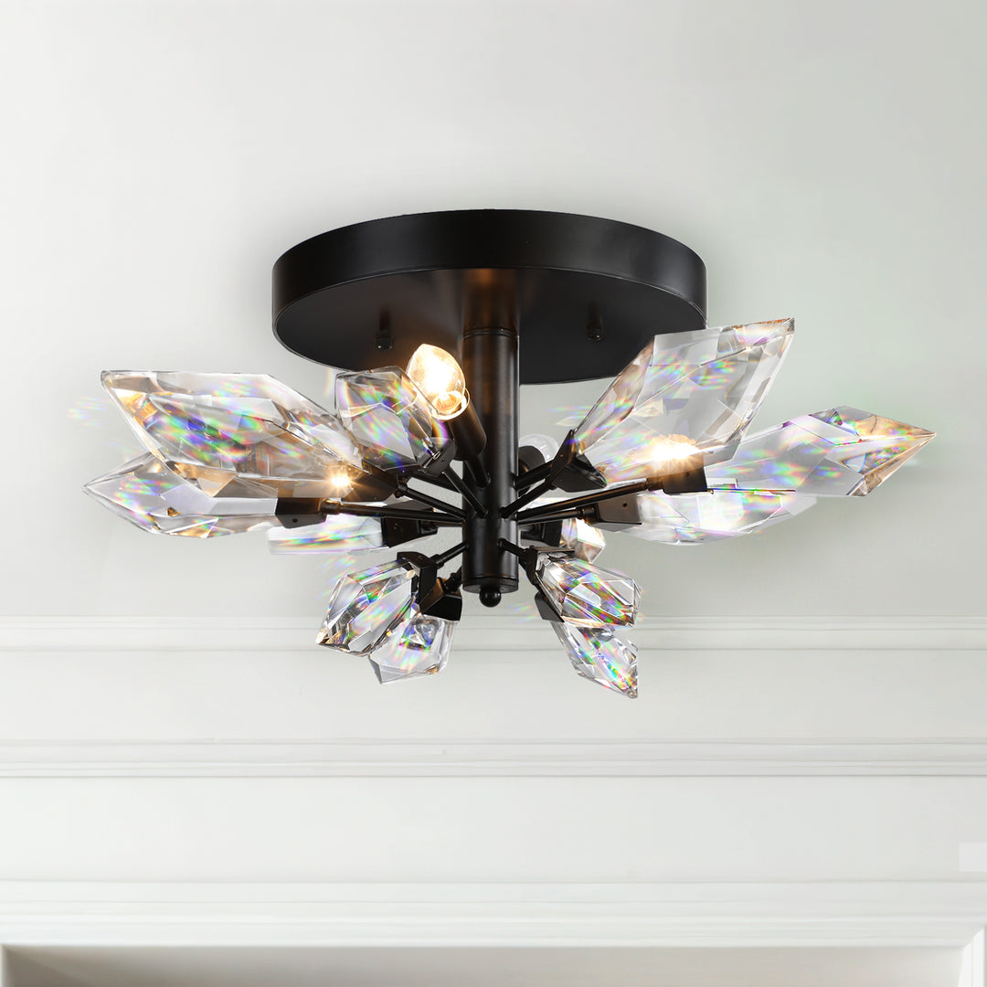 Crystal Spear 24in Matte Black Flush Mount Ceiling Light with Clear Crystals 902-24/MB