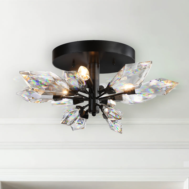 Crystal Spear 24in Matte Black Flush Mount Ceiling Light with Clear Crystals 902-24/MB