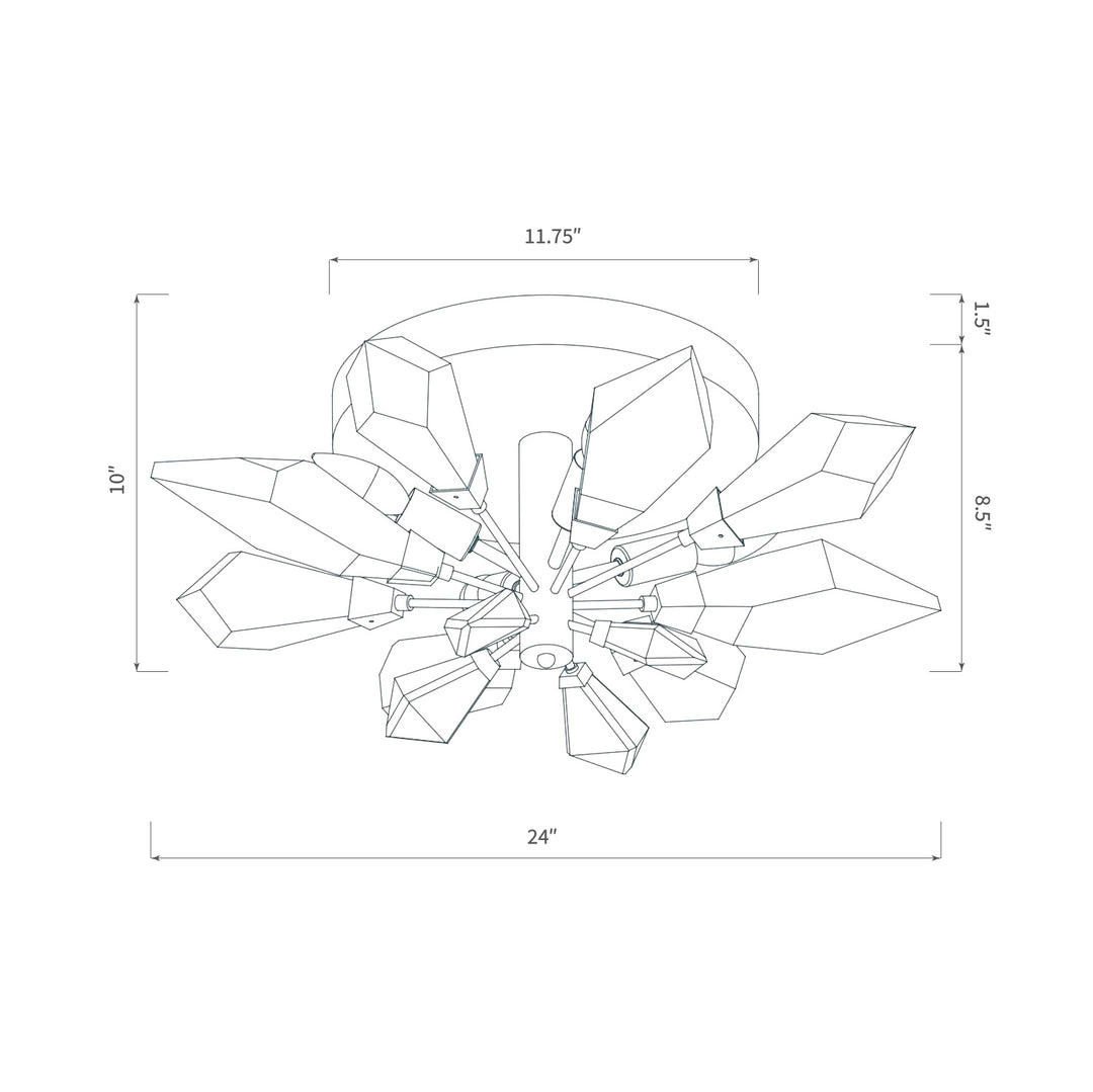 Crystal Spear 24in Matte Black Flush Mount Ceiling Light with Clear Crystals 902-24/MB