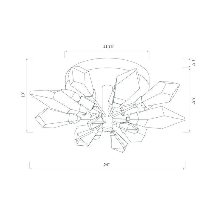 Crystal Spear 24in Matte Black Flush Mount Ceiling Light with Clear Crystals 902-24/MB