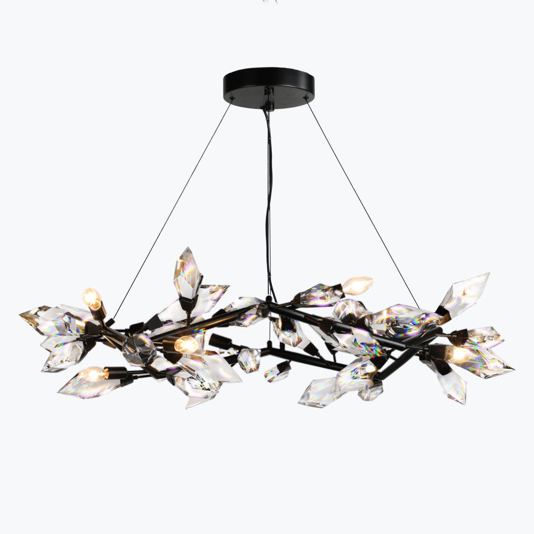 Crystal Spear 34in wide Matte Black Round Pendant Chandelier Clear Crystals 902-34/MB