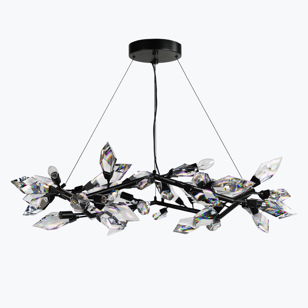 Crystal Spear 34in wide Matte Black Round Pendant Chandelier Clear Crystals 902-34/MB
