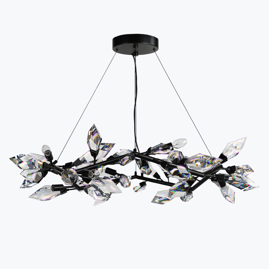 Crystal Spear 34in wide Matte Black Round Pendant Chandelier Clear Crystals 902-34/MB