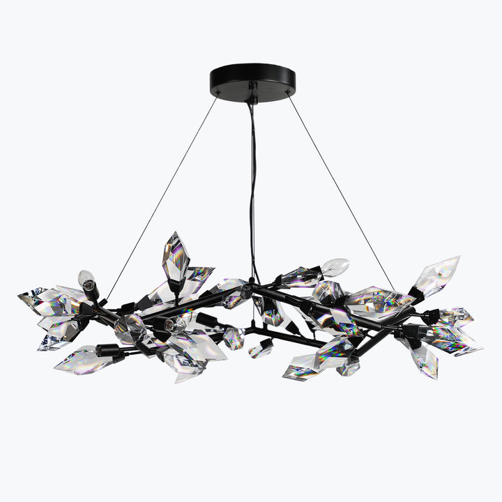 Crystal Spear 34in wide Matte Black Round Pendant Chandelier Clear Crystals 902-34/MB