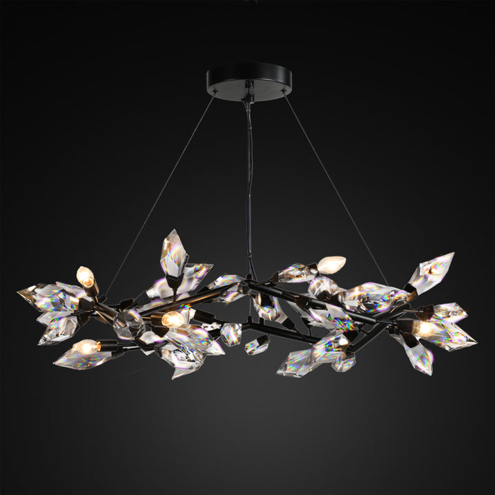 Crystal Spear 34in wide Matte Black Round Pendant Chandelier Clear Crystals 902-34/MB