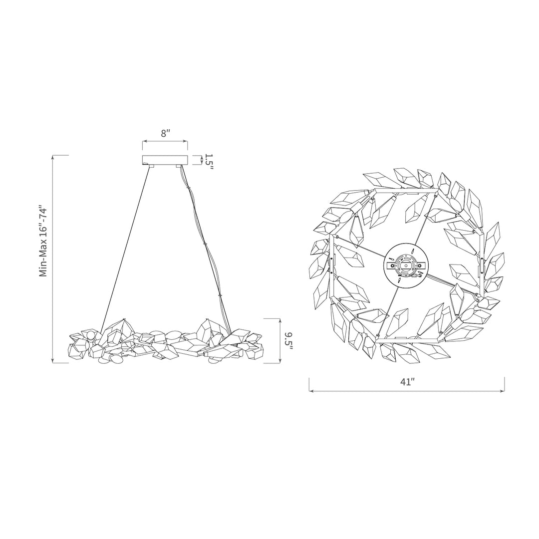 Crystal Spear 34in wide Matte Black Round Pendant Chandelier Clear Crystals 902-34/MB