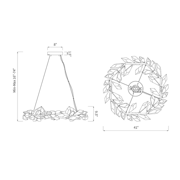 Crystal Spear 34in wide Matte Black Round Pendant Chandelier Clear Crystals 902-34/MB