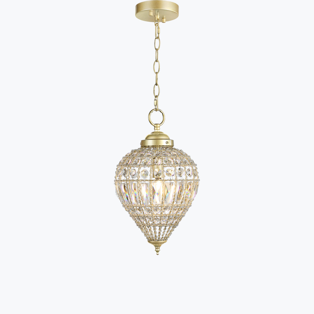 Limited Edition Satin Gold 12in Beaded Crystal Mini Pendant Chandelier 1 Light CE721SG
