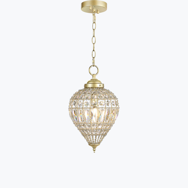 Limited Edition Satin Gold 12in Beaded Crystal Mini Pendant Chandelier 1 Light CE721SG