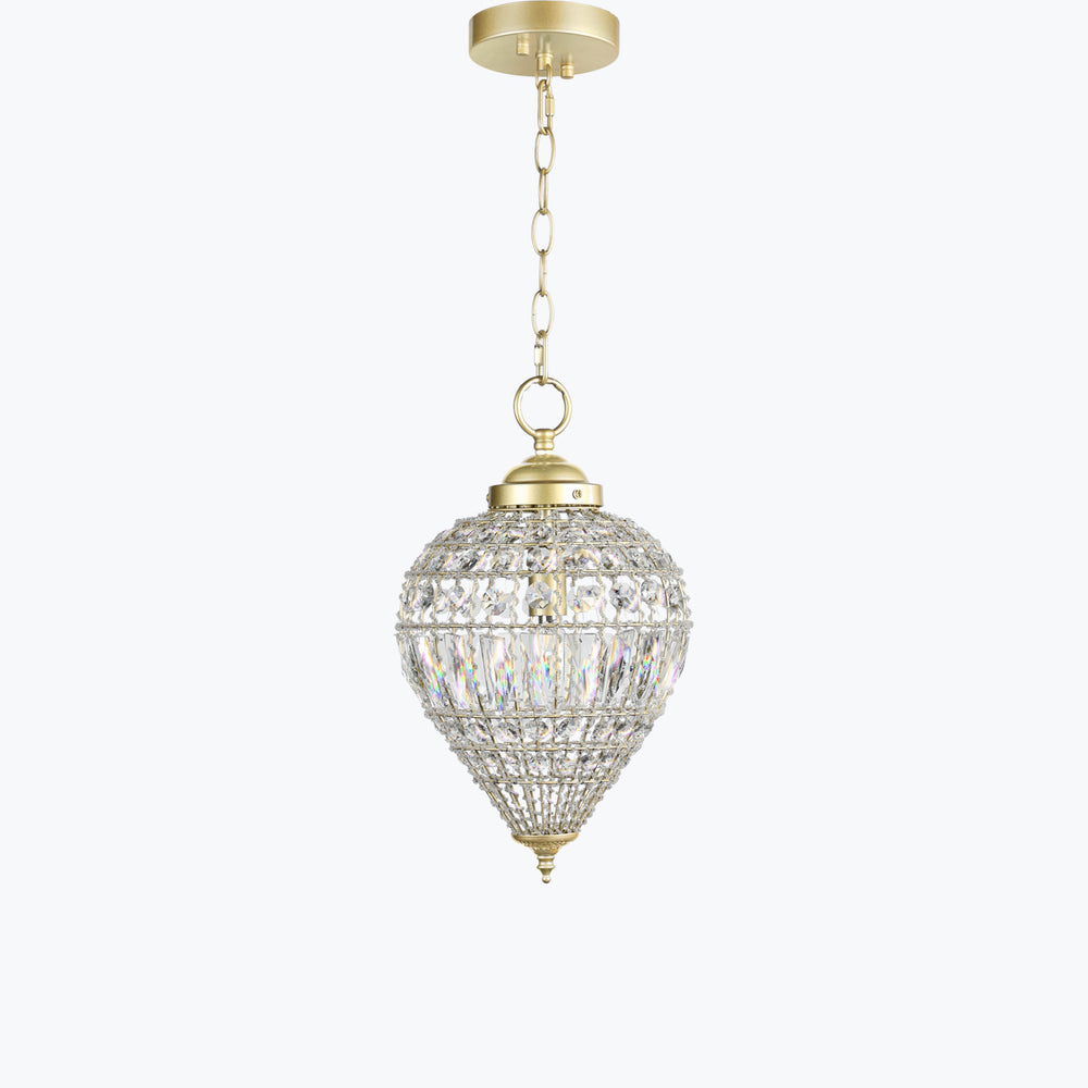 Limited Edition Satin Gold 12in Beaded Crystal Mini Pendant Chandelier 1 Light CE721SG