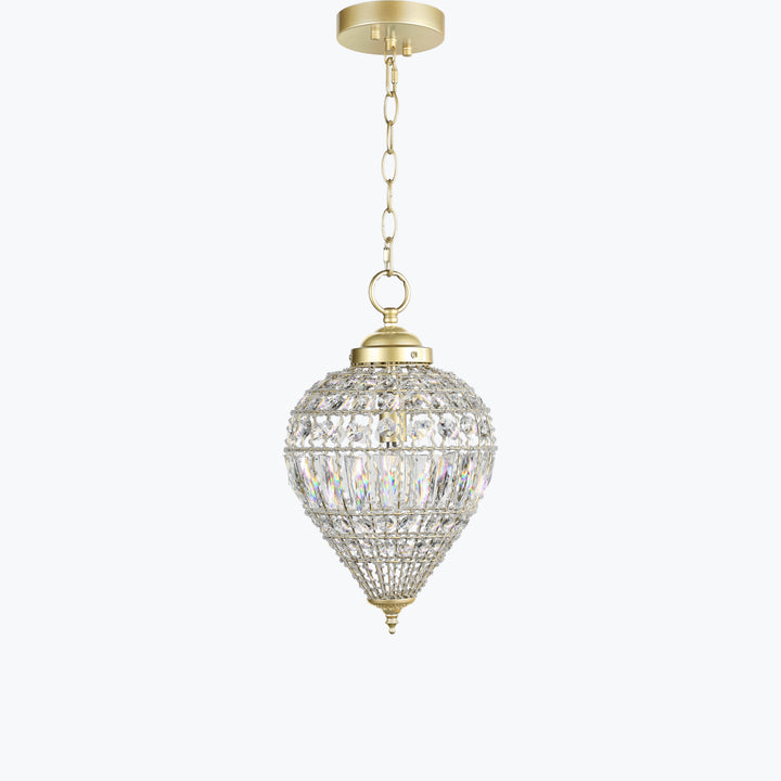Limited Edition Satin Gold 12in Beaded Crystal Mini Pendant Chandelier 1 Light CE721SG