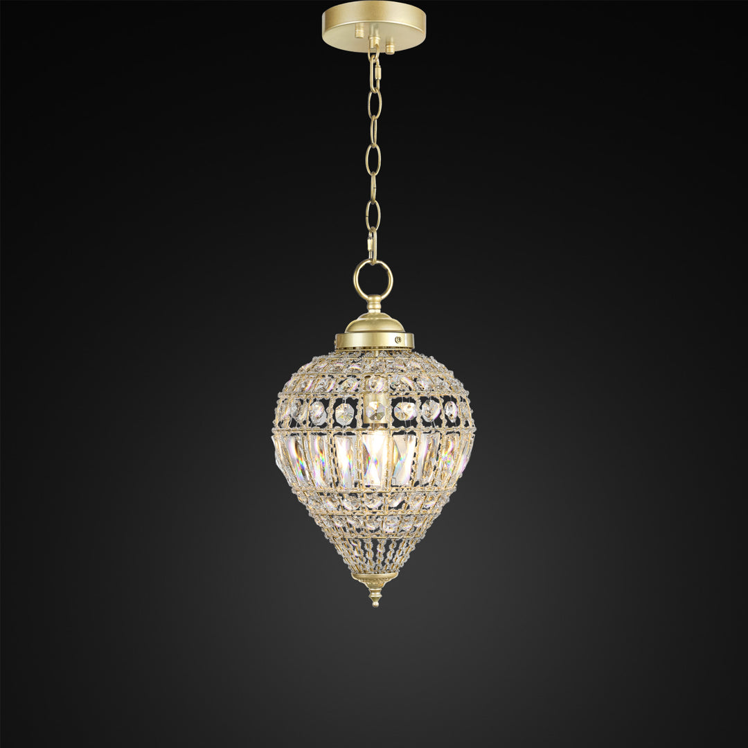 Limited Edition Satin Gold 12in Beaded Crystal Mini Pendant Chandelier 1 Light CE721SG