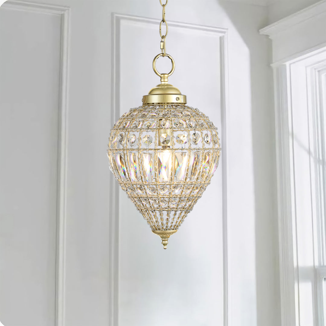 Limited Edition Satin Gold 12in Beaded Crystal Mini Pendant Chandelier 1 Light CE721SG
