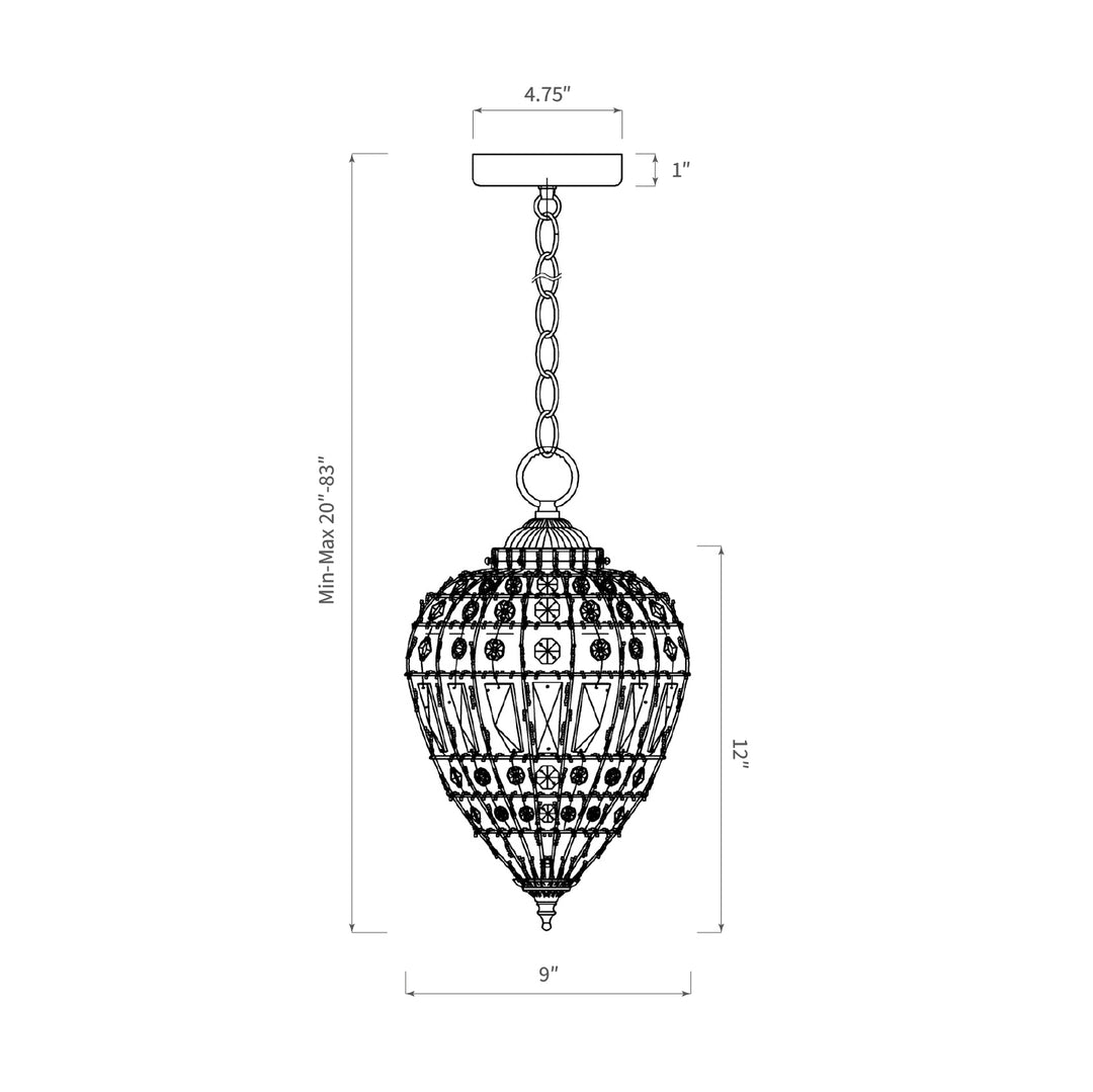 Limited Edition Satin Gold 12in Beaded Crystal Mini Pendant Chandelier 1 Light CE721SG