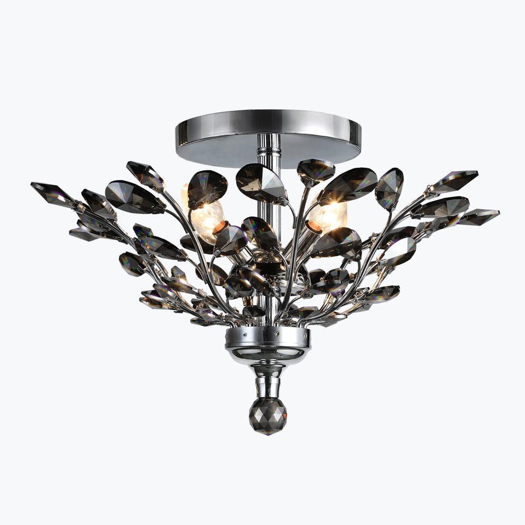 Branch of Light Chrome 21" Flush Ceiling Mount Chandelier 4 Bulb Smoke Crystals MX42054/4/CH/SM