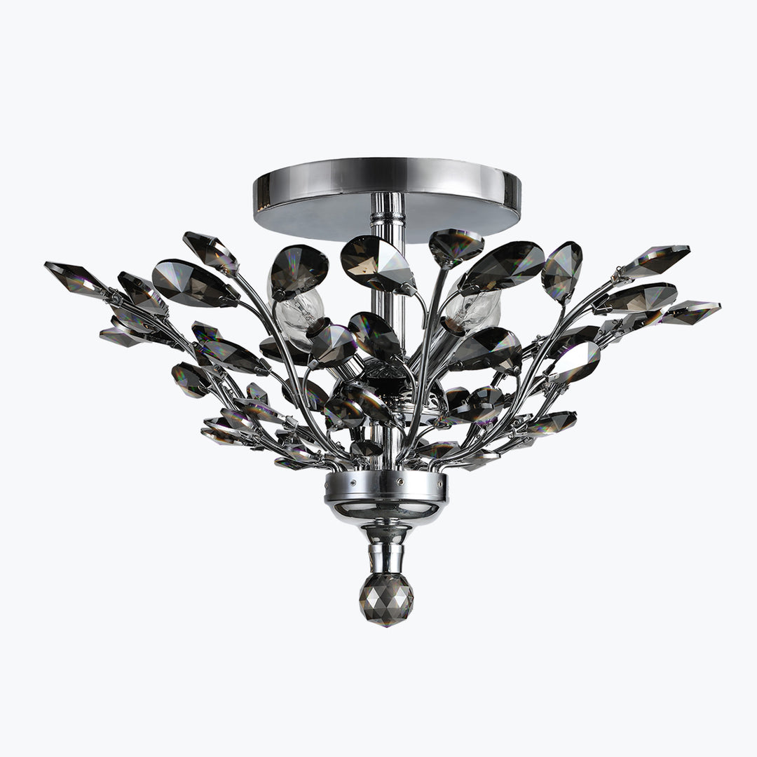 Branch of Light Chrome 21" Flush Ceiling Mount Chandelier 4 Bulb Smoke Crystals MX42054/4/CH/SM