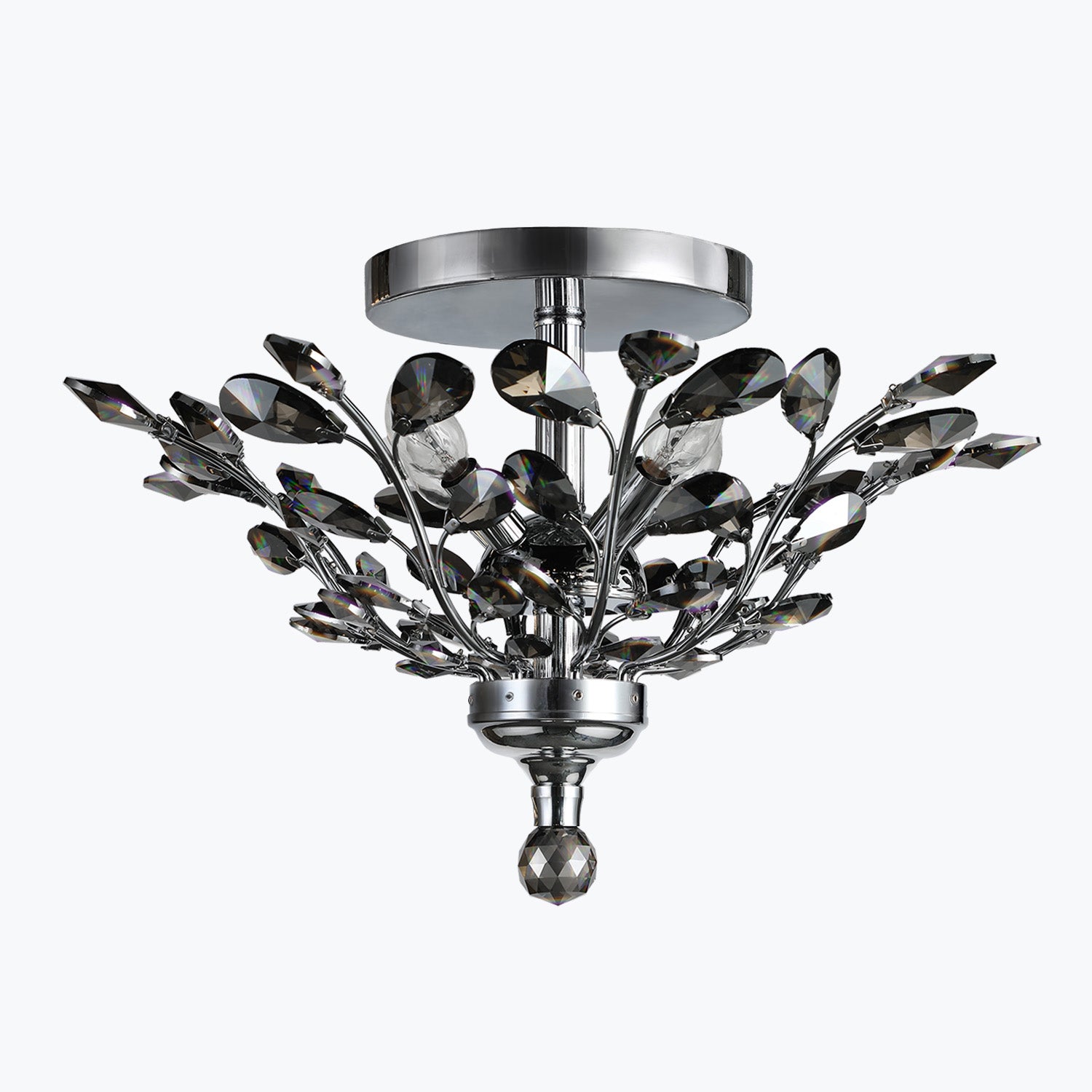 Branch of Light Chrome 21" Flush Ceiling Mount Chandelier 4 Bulb Smoke Crystals MX42054/4/CH/SM
