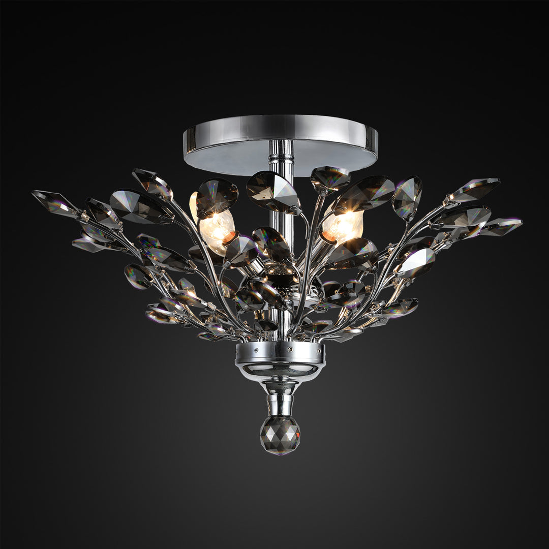 Branch of Light Chrome 21" Flush Ceiling Mount Chandelier 4 Bulb Smoke Crystals MX42054/4/CH/SM