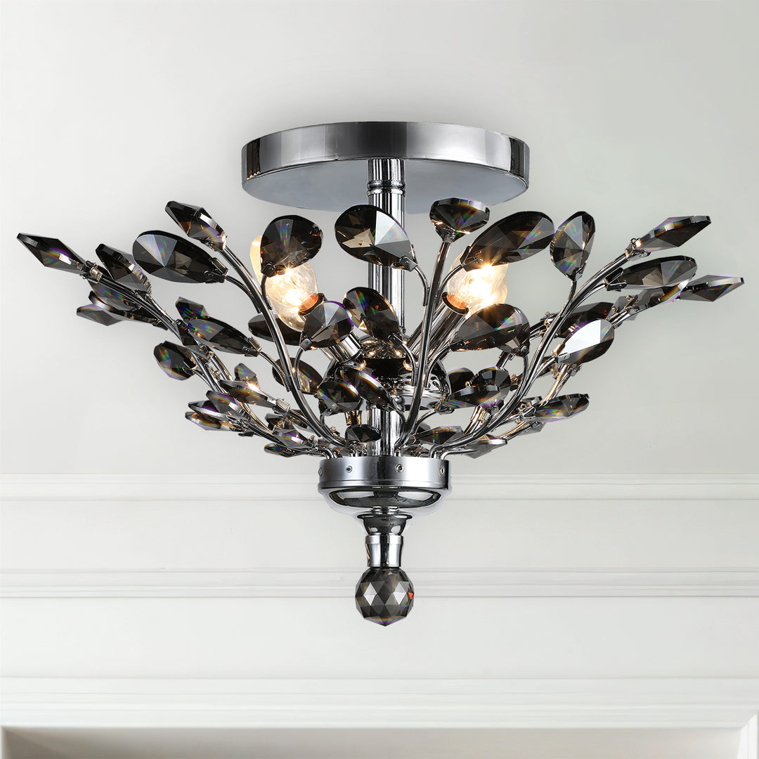 Branch of Light Chrome 21" Flush Ceiling Mount Chandelier 4 Bulb Smoke Crystals MX42054/4/CH/SM