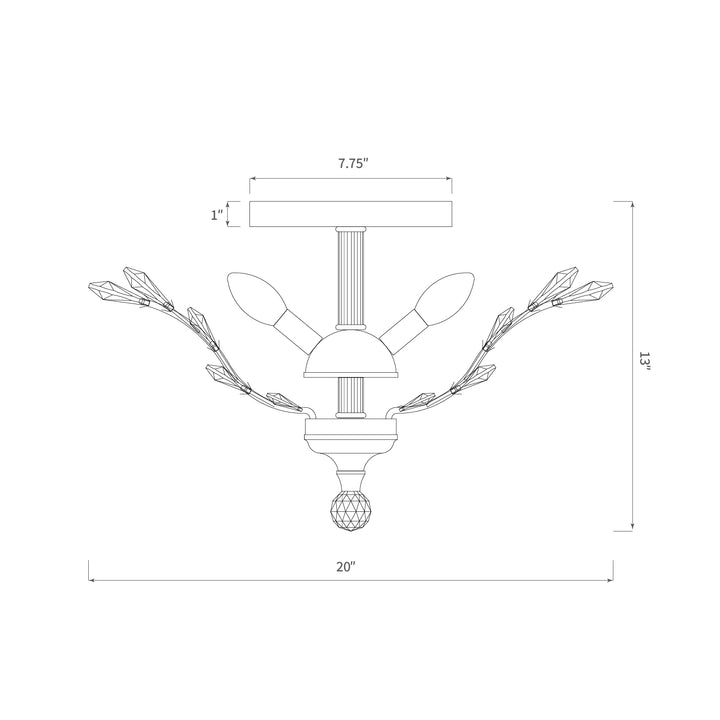 Branch of Light Chrome 21" Flush Ceiling Mount Chandelier 4 Bulb Smoke Crystals MX42054/4/CH/SM